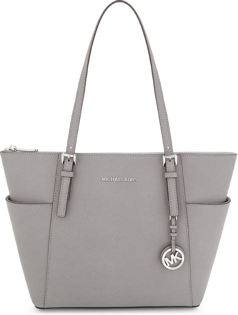 michael kors jet set pearl grey saffiano leather medium tote|Michael Kors jet set saffiano.